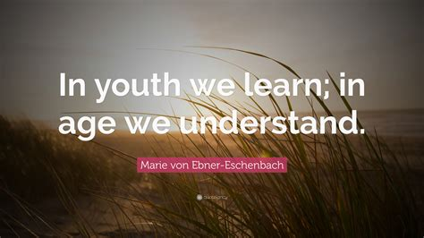 In youth we learn, in old age we understand. - Marie von Ebner-Eschenbach