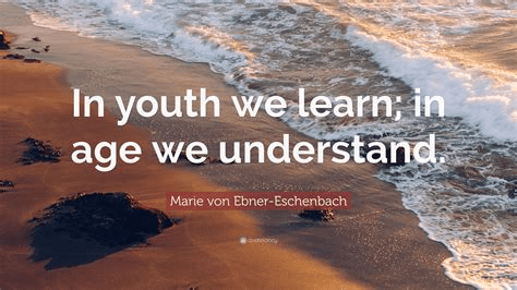 In youth we learn, in old age we understand. Marie von Ebner-Eschenbach